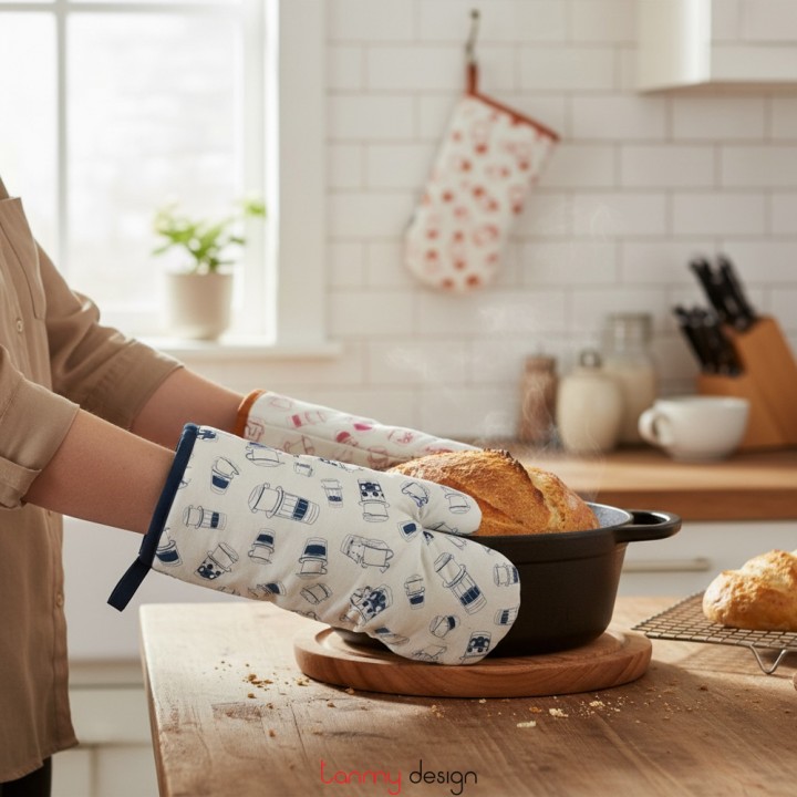 Găng tay bếp họa tiết cafe 25*32cm ( các màu )